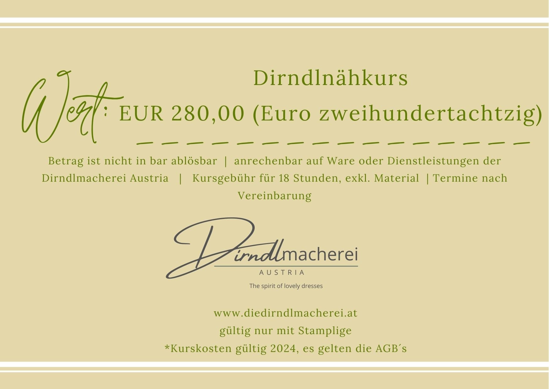 Geschenkgutschein Dirndlmacherei Austria - Dirndlnähkurs