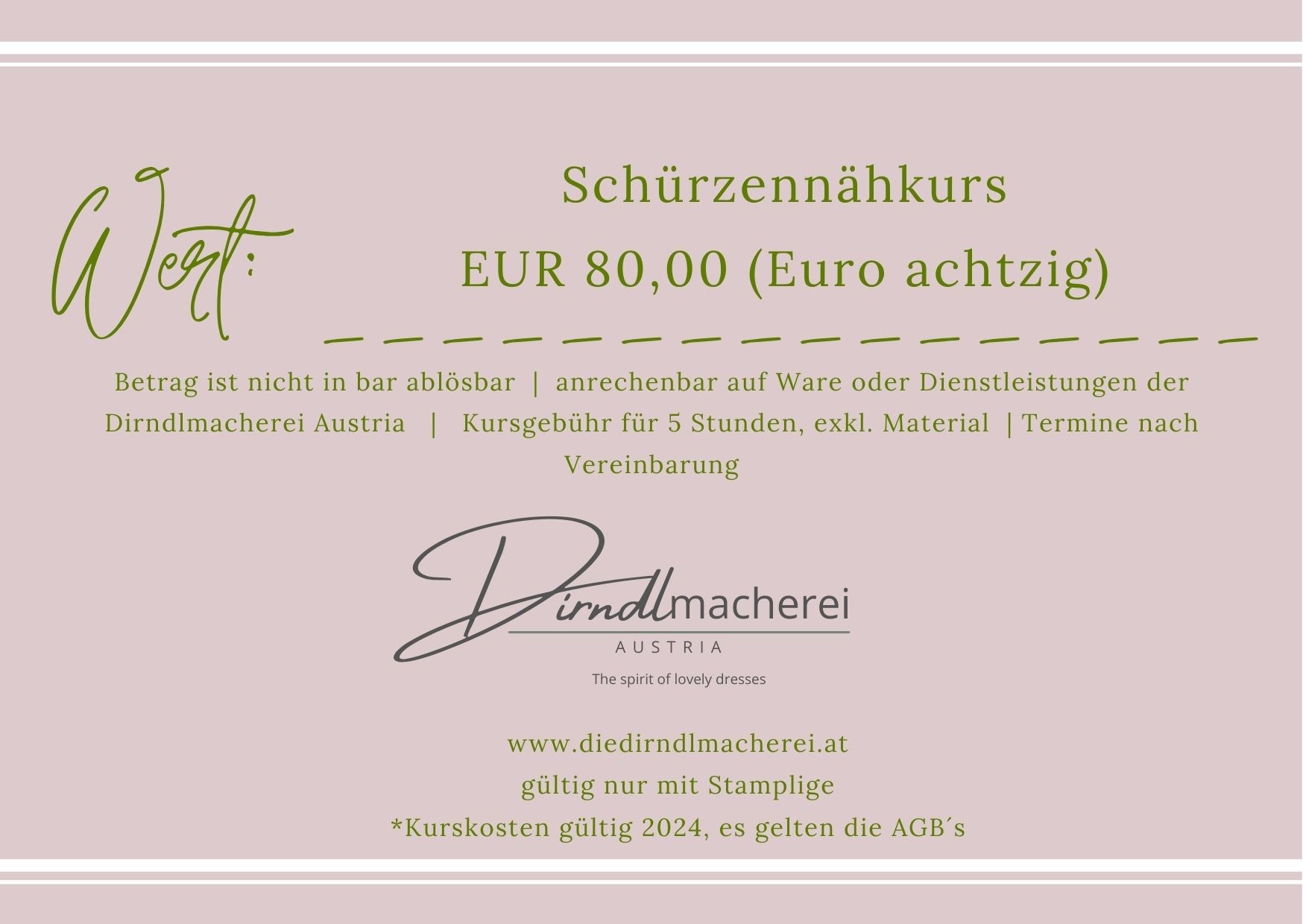 Geschenkgutschein Dirndlmacherei Austria - Schürzennähkurs