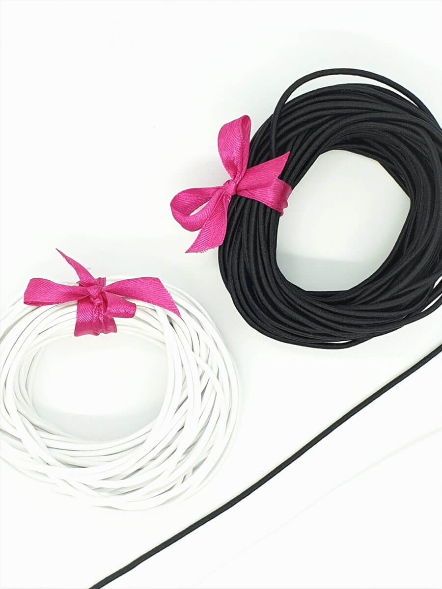 Schnurgummi schwarz oder weiß in 2,2 mm Stärke