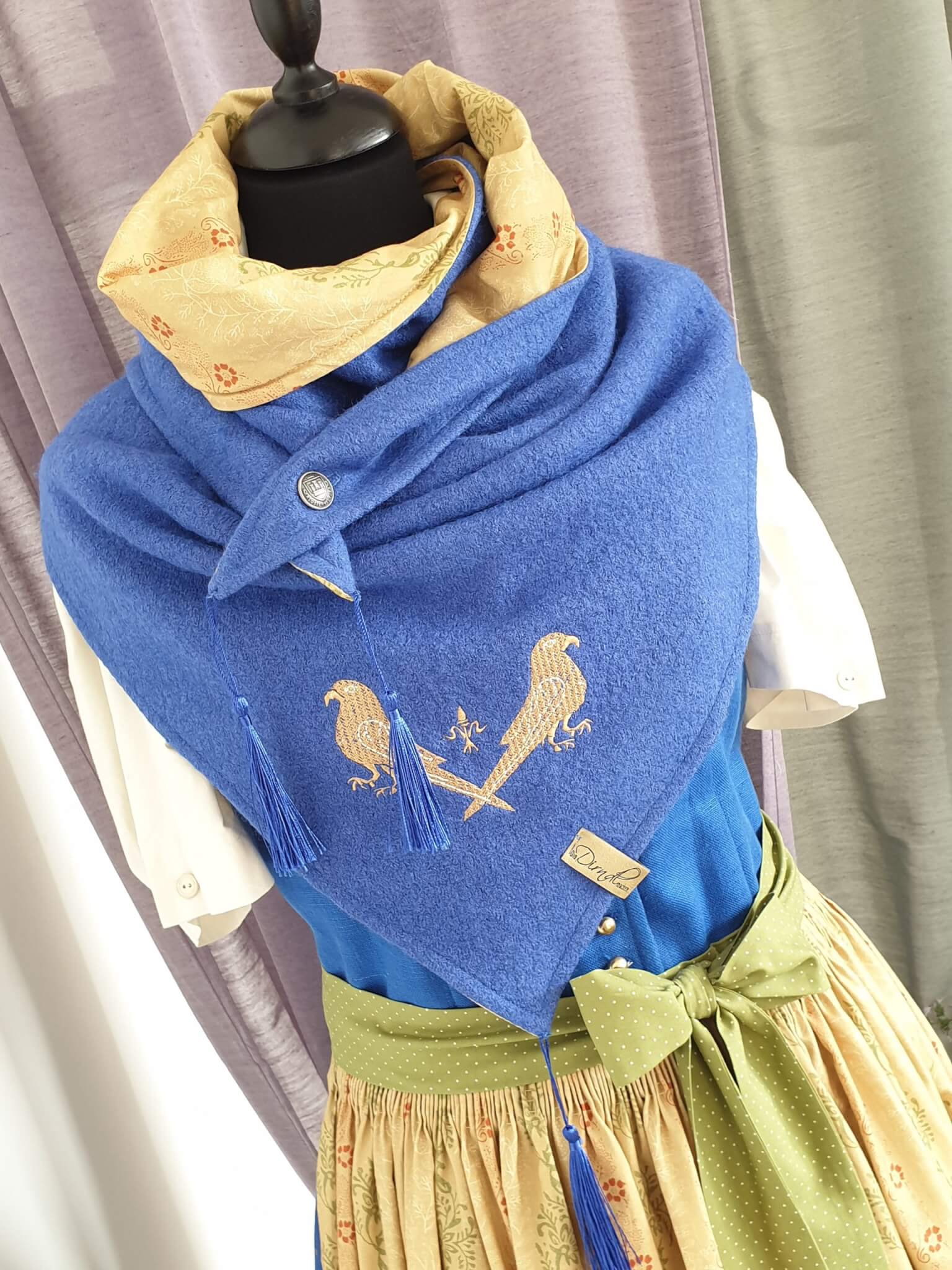 Schultertuch "AVA" blau und goldgelb 3-färbig