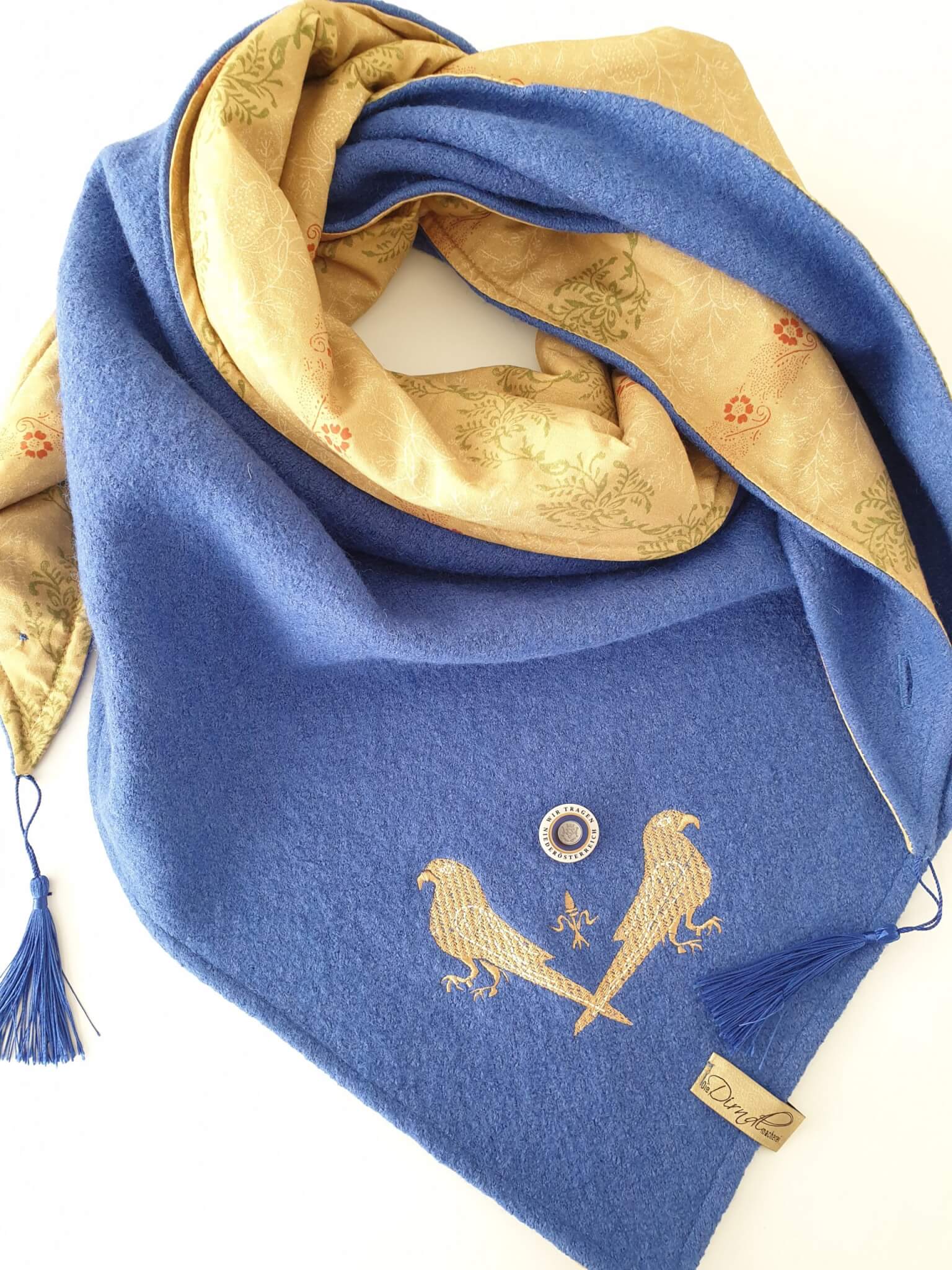 Schultertuch "AVA" blau und goldgelb 3-färbig