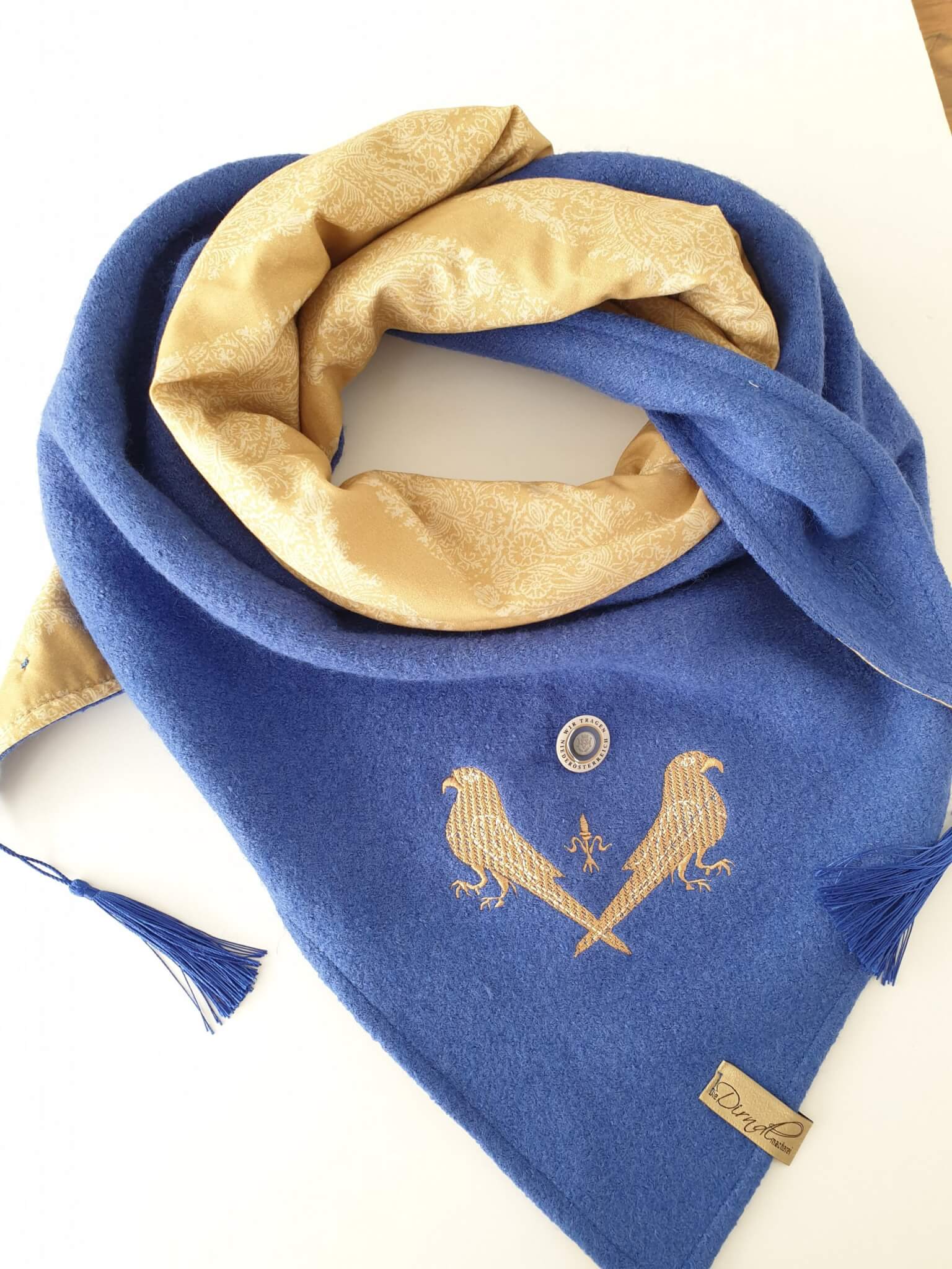 Schultertuch "ASTRID" blau und goldgelb uni