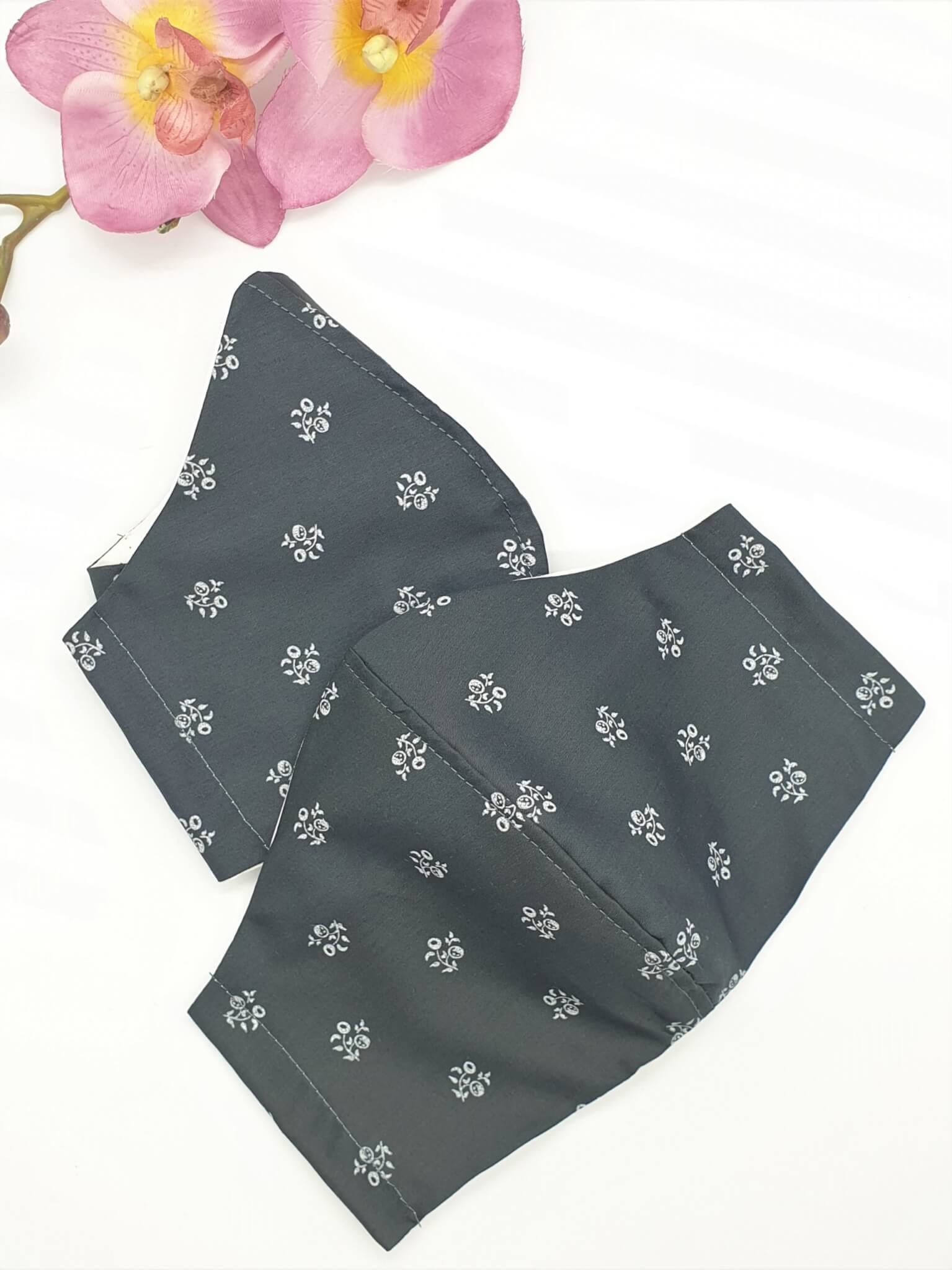 BMNS-Schutzmaske für Erwachsene aus anthrazitfarbener Baumwolle, Dirndlstoff