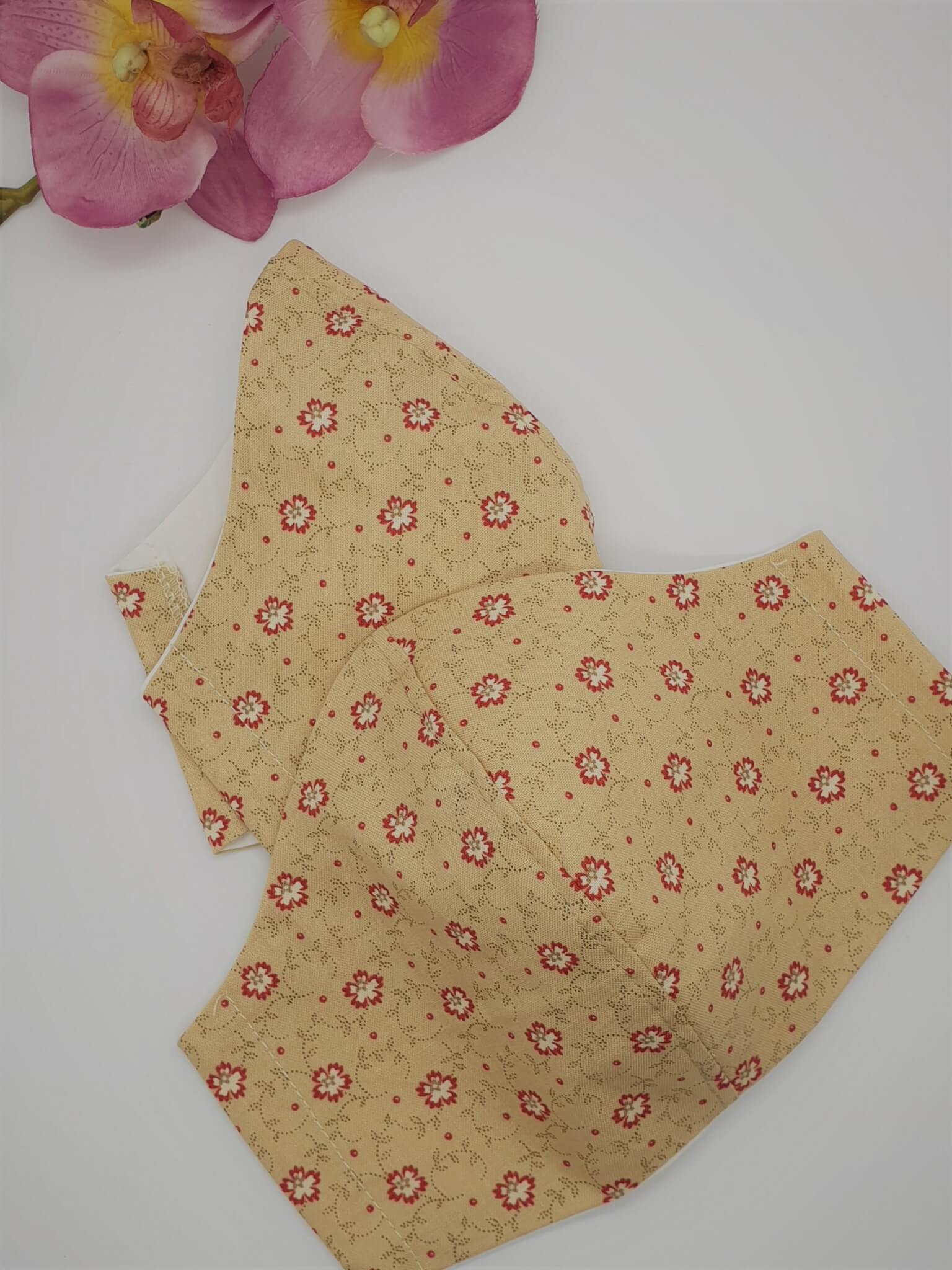 BMNS-Schutzmaske für Erwachsene aus beigefarbener Baumwolle, Dirndlstoff