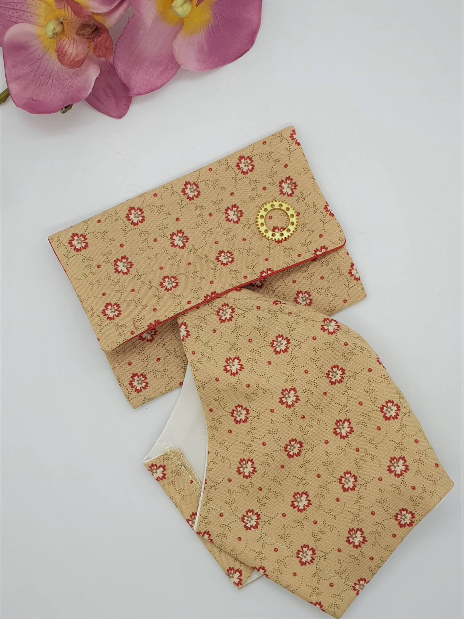 Tasche zur Aufbewahrung der BMNS-Schutzmaske aus beigefarbener Baumwolle, Dirndlstoff