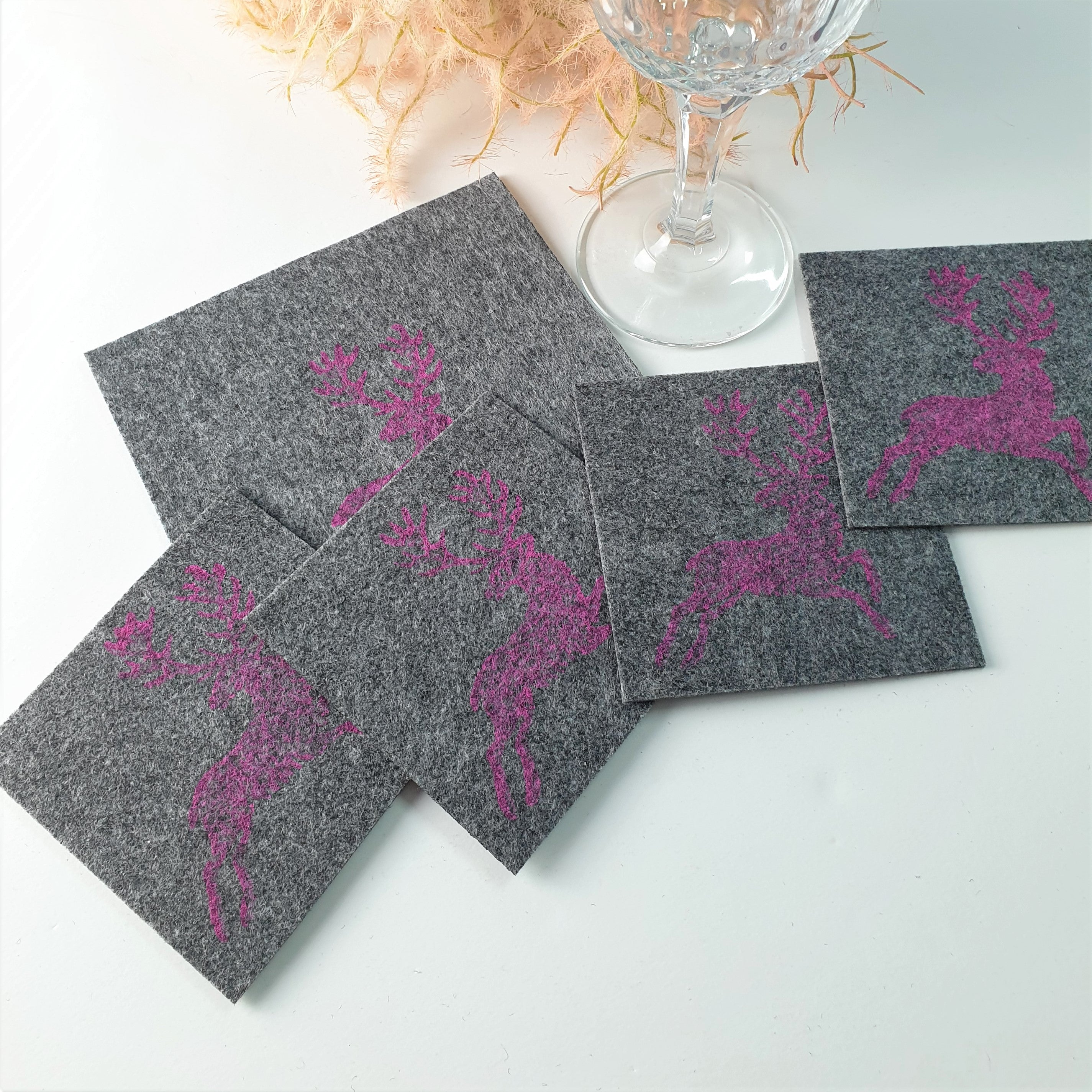 Handdruck - Untersetzer Set "Hirsch"