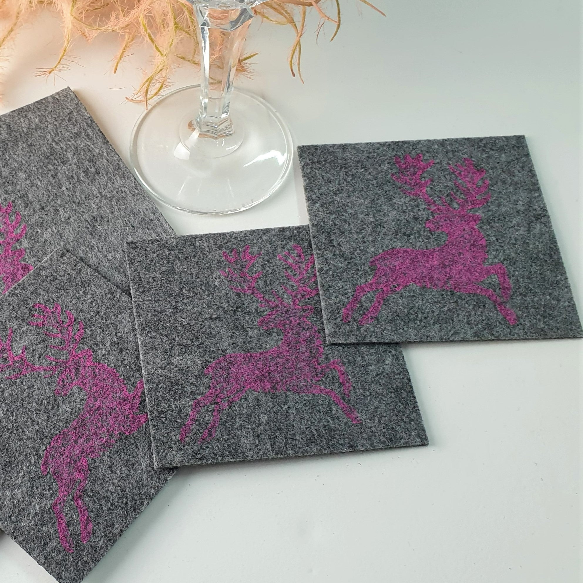 Handdruck - Untersetzer Set "Hirsch"