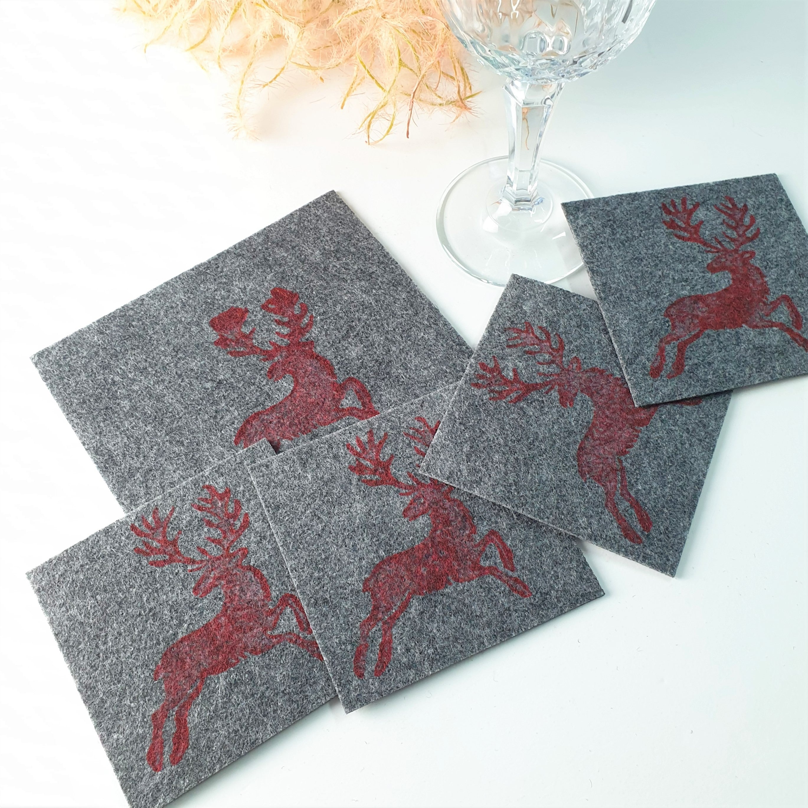 Handdruck - Untersetzer Set "Hirsch"