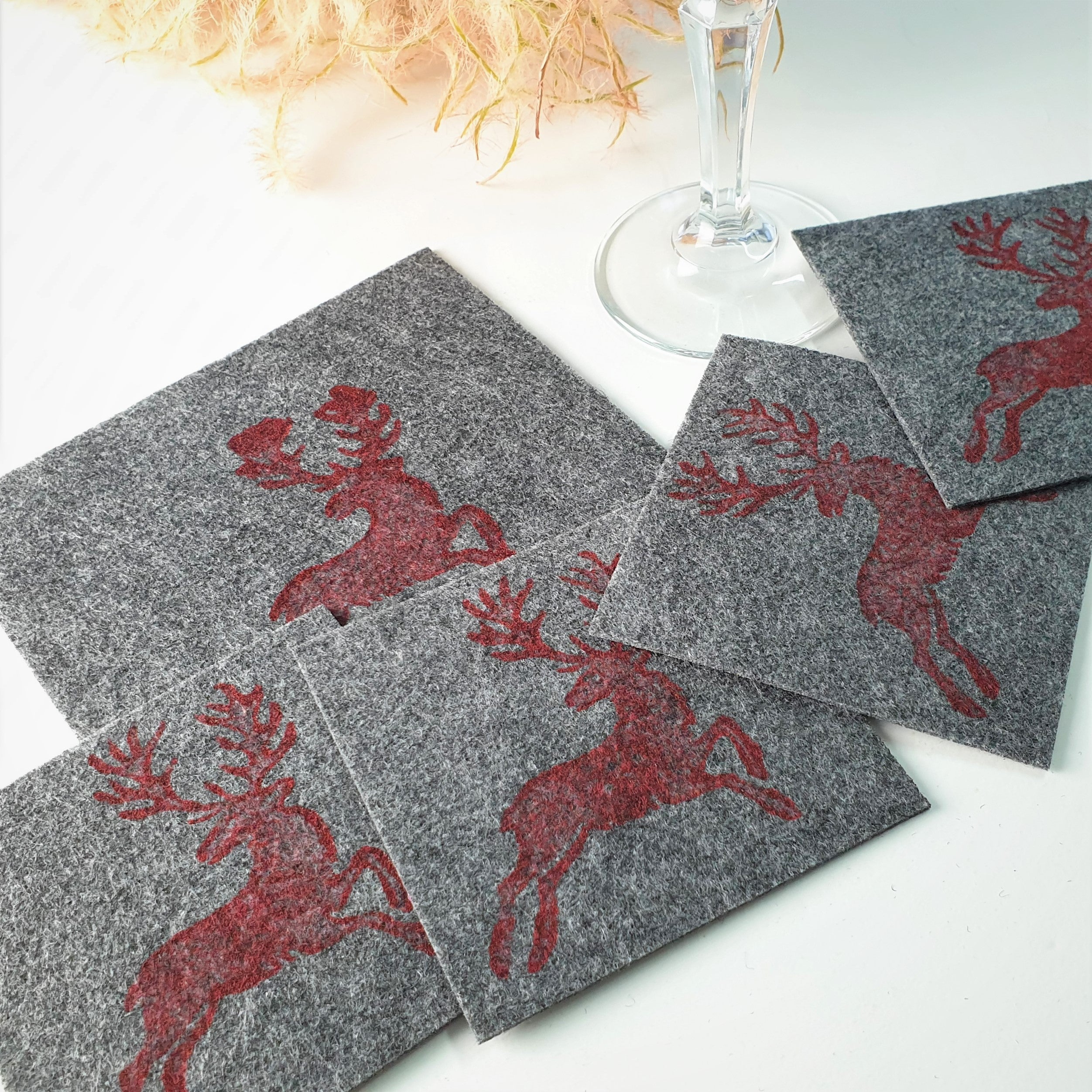 Handdruck - Untersetzer Set "Hirsch"