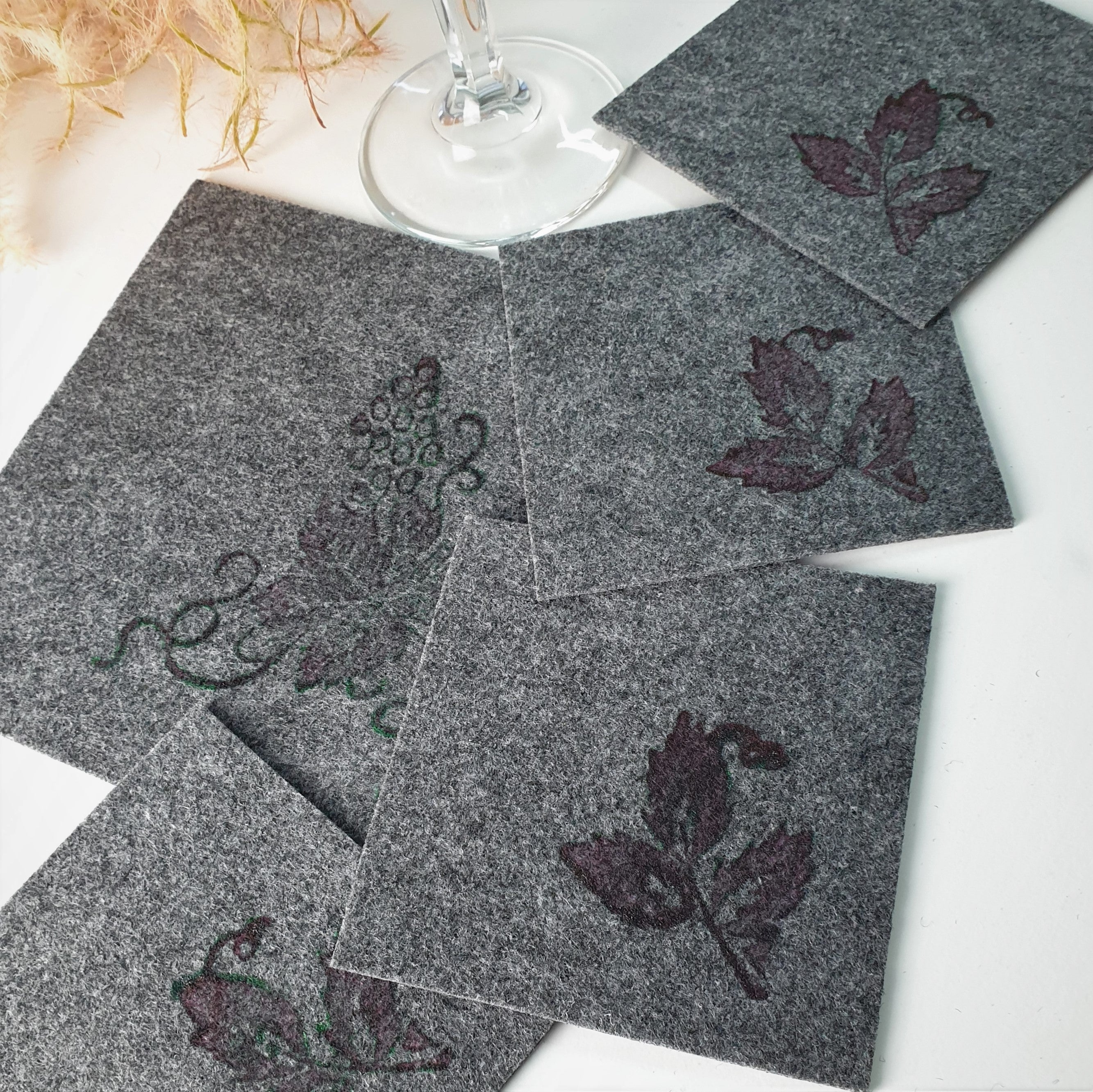 Handdruck - Untersetzer Set "Wein"