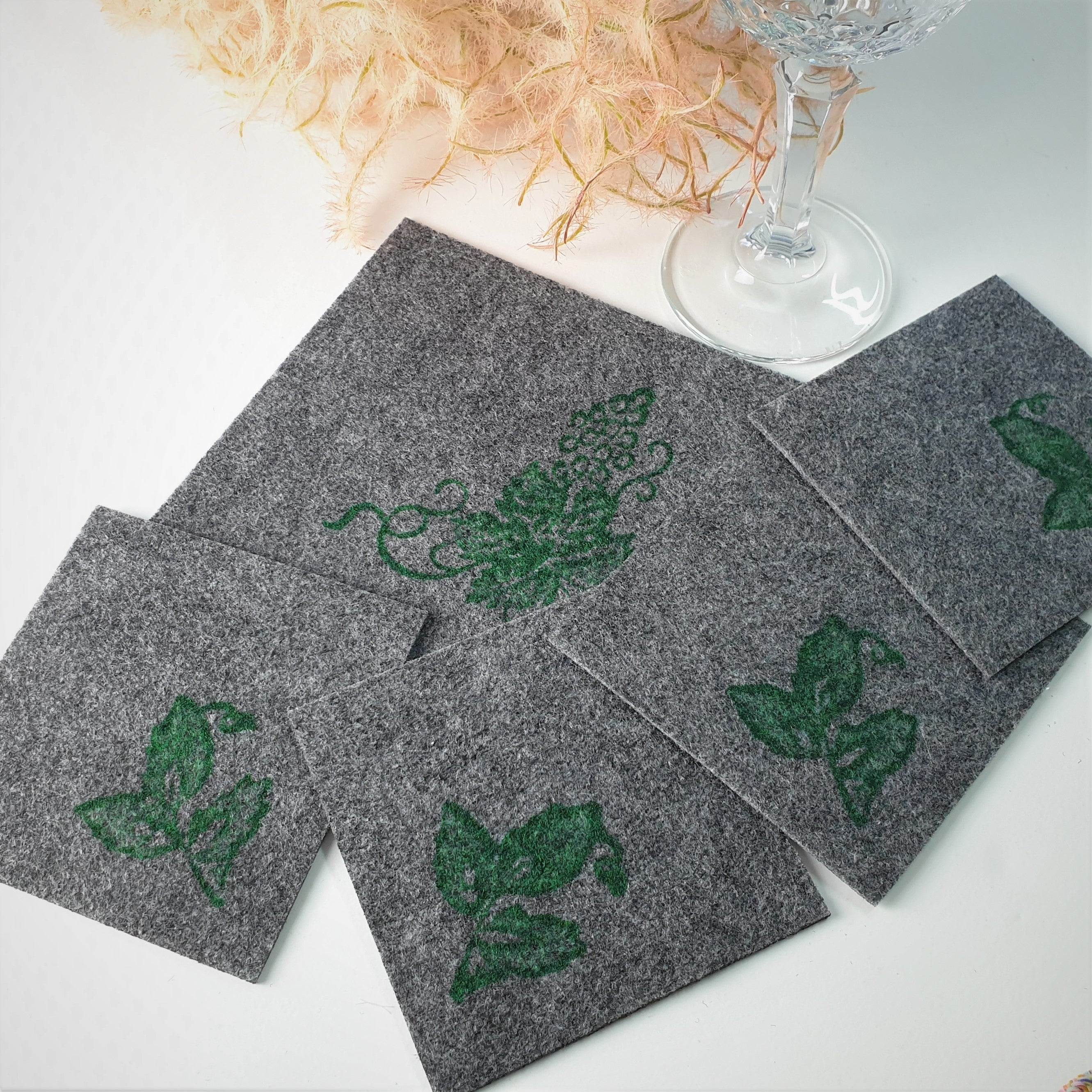 Handdruck - Untersetzer Set "Wein"