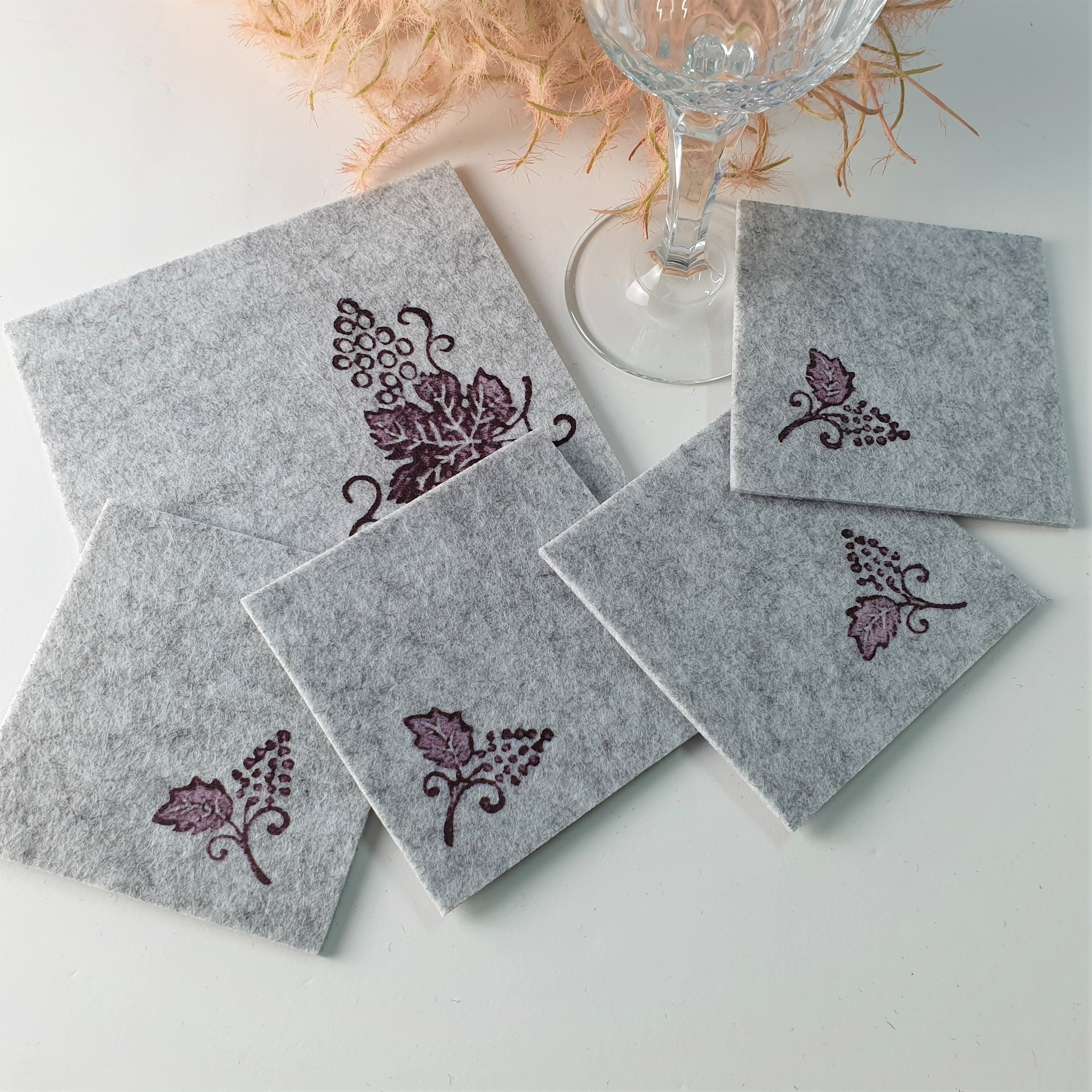 Handdruck - Untersetzer Set "Wein"