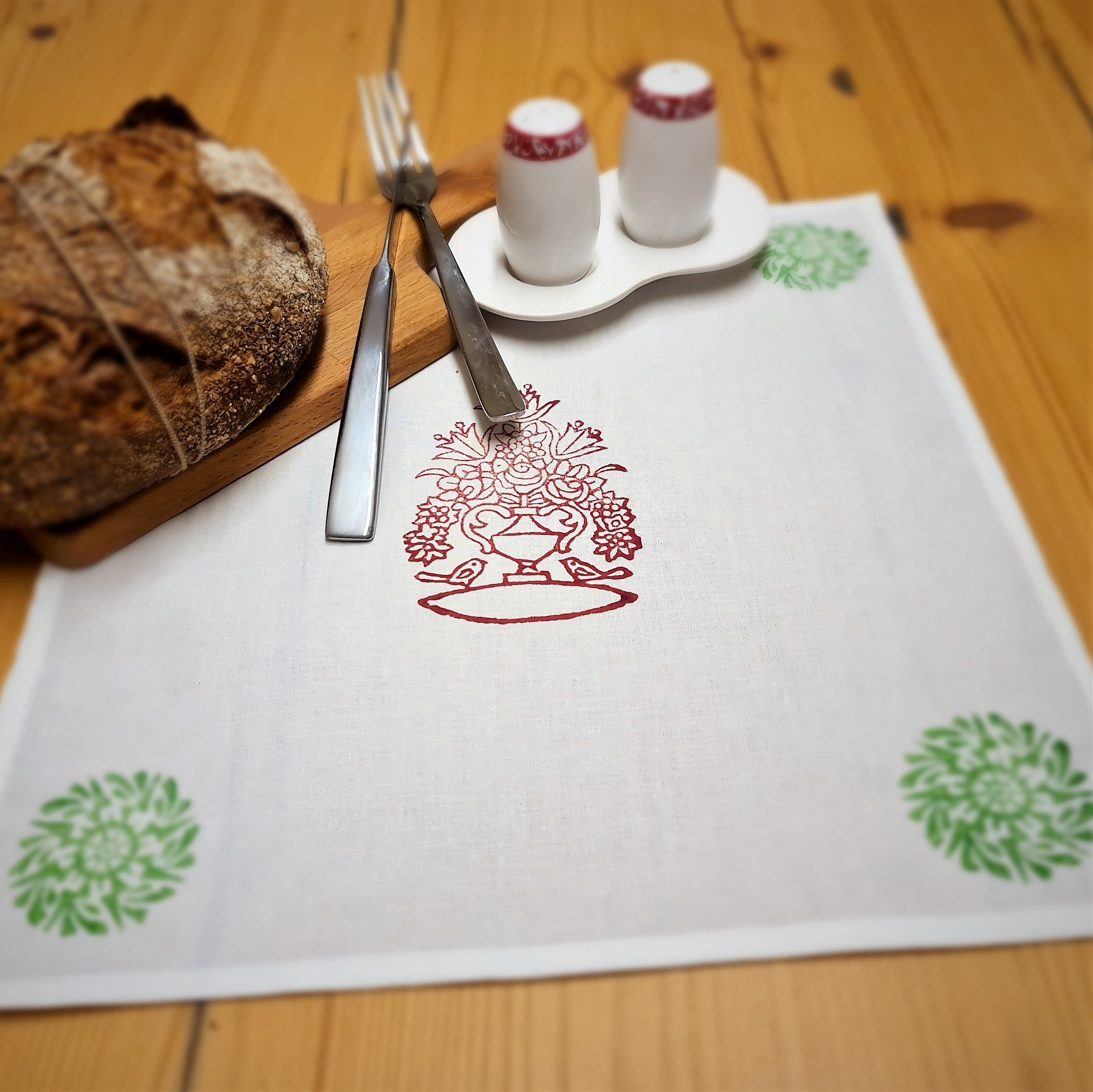 Handdruck - Brotkorbserviette "Blumenpot"