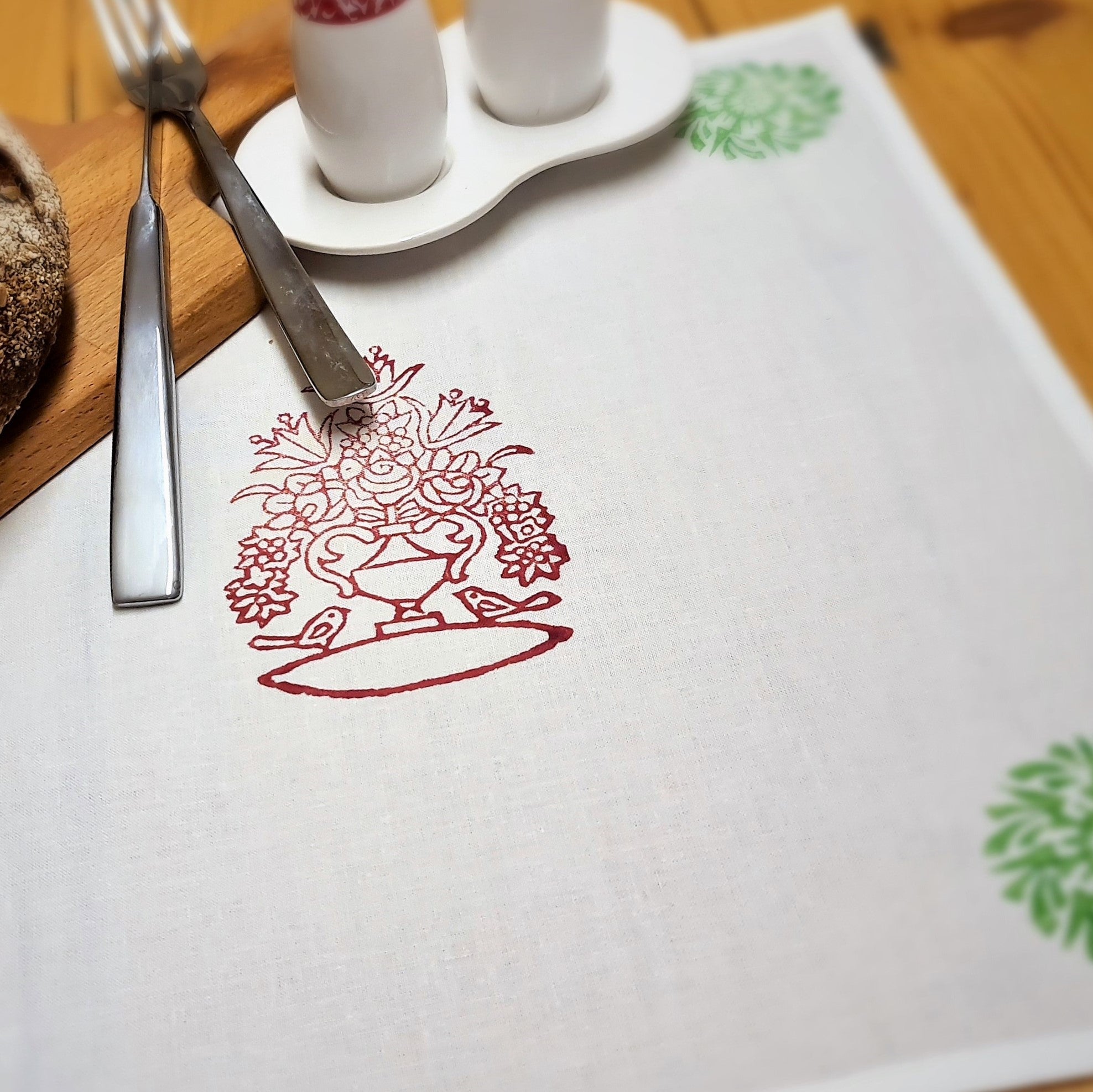 Handdruck - Brotkorbserviette "Blumenpot"