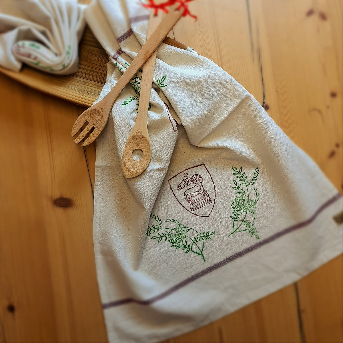Handdruck Geschirrtuch Leinen, div. Motive